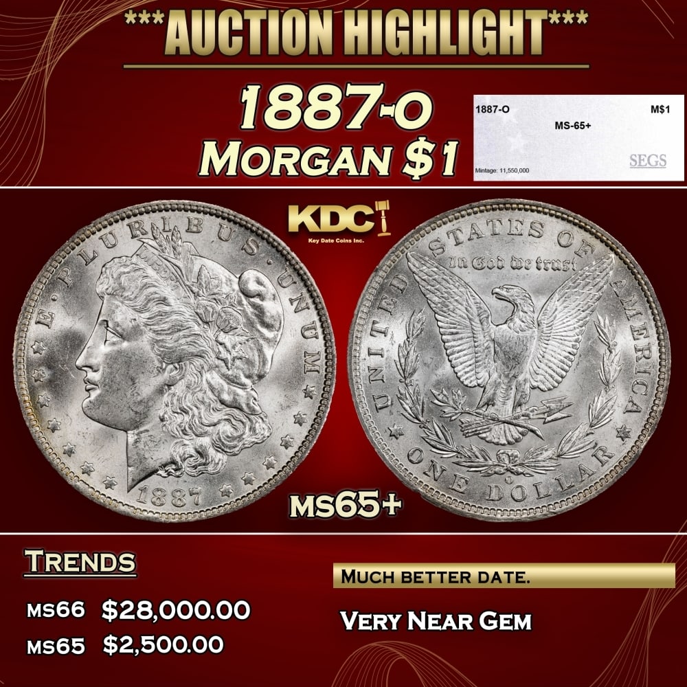 1887-o Morgan Dollar $1 ms65+ SEGS: 1887-o Morgan Dollar $1 ms65+ SEGS. 0