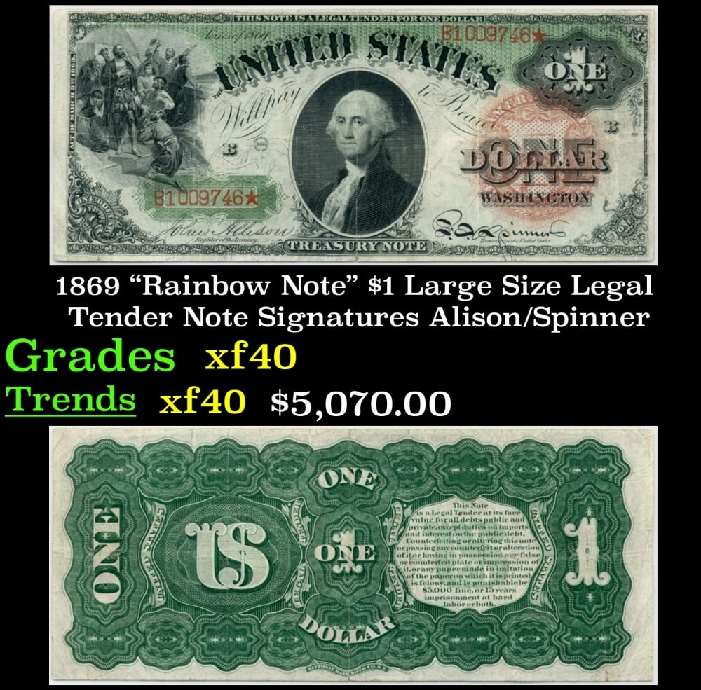 1869 Alison/Spinner $1 Large Size Legal Tender Note Grades xf (1 of 3)