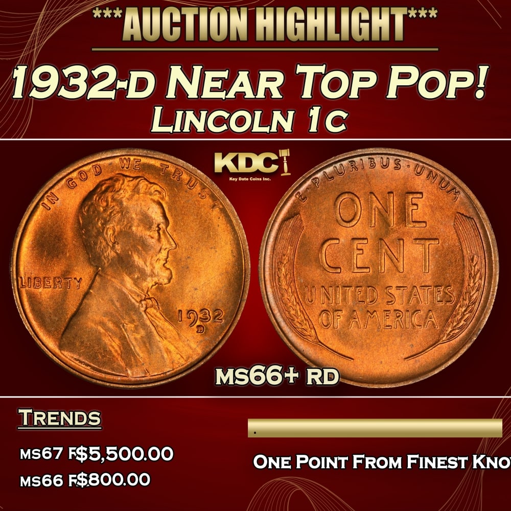 1932-d Lincoln Cent Near Top Pop! 1c ms66+ rd SEGS: 1932-d Near Top Pop! Lincoln Cent 1c ms66+ rd SEGS. 0