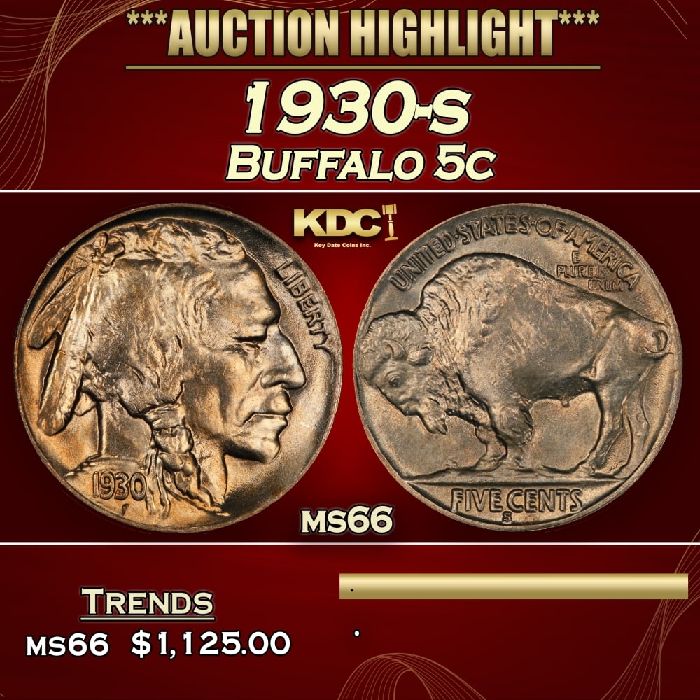 1930-s Buffalo Nickel 5c ms66 SEGS: 1930-s Buffalo Nickel 5c ms66 SEGS.