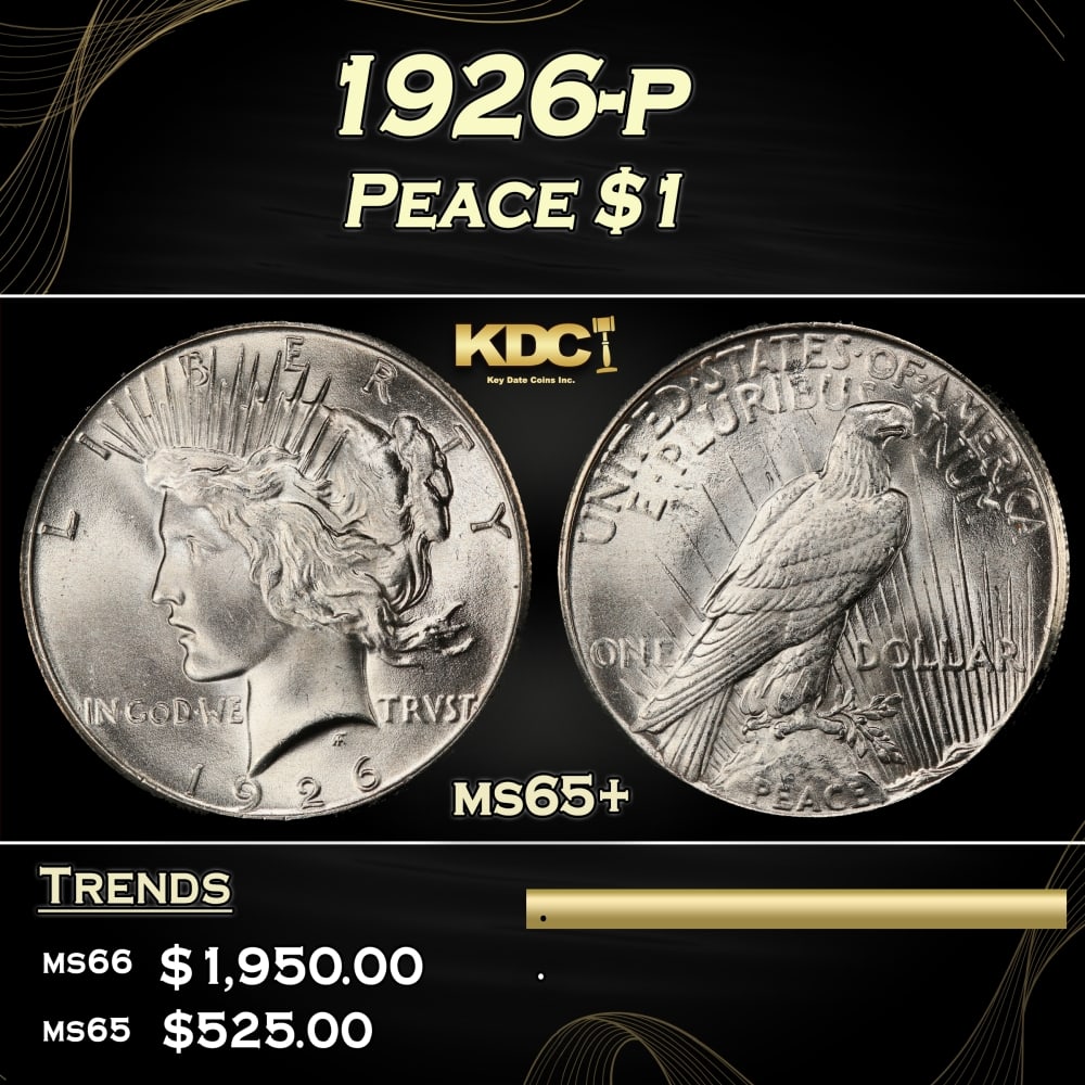 1926-p Peace Dollar $1 ms65+ SEGS: 1926-p Peace Dollar $1 ms65+ SEGS. 0