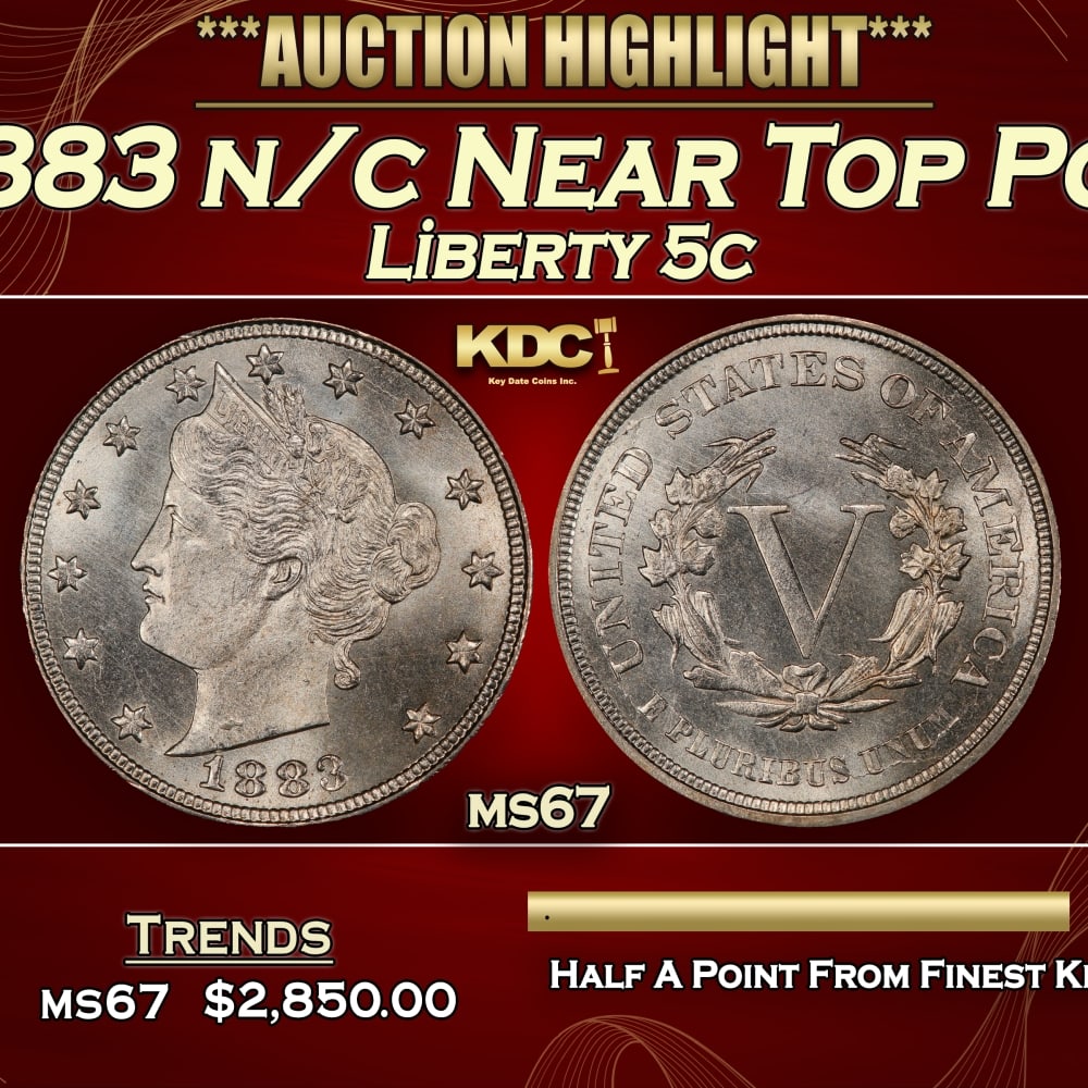 1883 n/c Liberty Nickel Near Top Pop 5c ms67 SEGS: 1883 n/c Near Top Pop Liberty Nickel 5c ms67 SEGS. 0