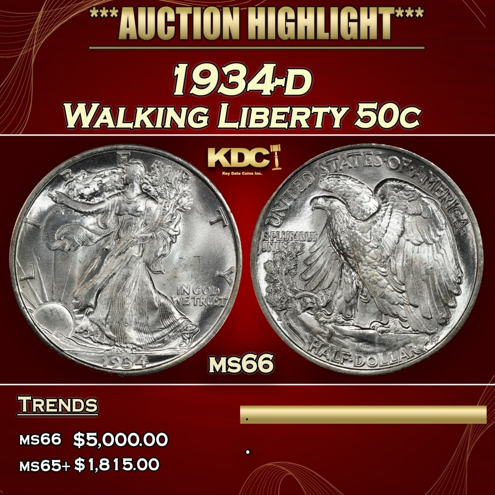 1934-d Walking Liberty Half Dollar 50c ms66 SEGS: 1934-d Walking Liberty Half Dollar 50c ms66 SEGS. 0