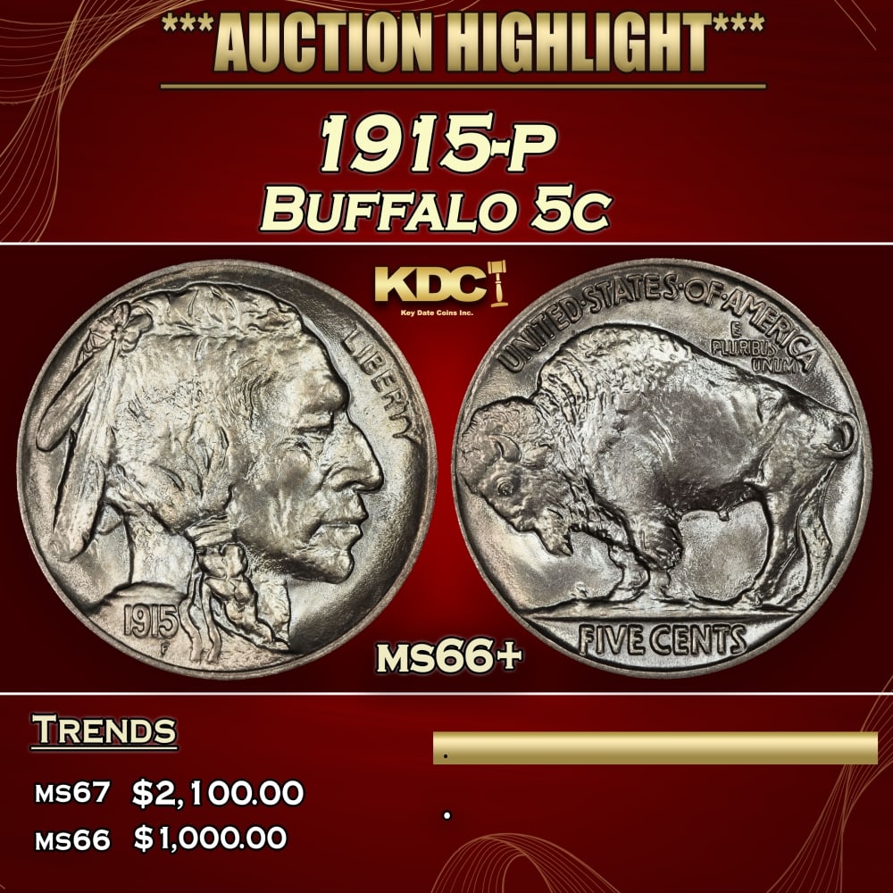 1915-p Buffalo Nickel 5c ms66+ SEGS: 1915-p Buffalo Nickel 5c ms66+ SEGS.