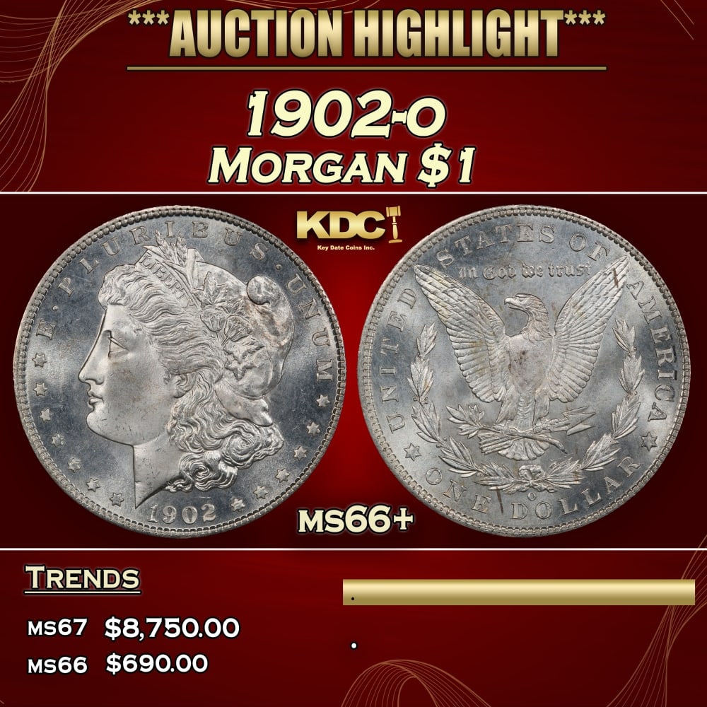 1902-o Morgan Dollar $1 ms66+ SEGS: 1902-o Morgan Dollar $1 ms66+ SEGS. A Key Date's Pick, Bid to Win, Don't let it get Away, you might not find its equal Coin. I give this coin my highest recommendation