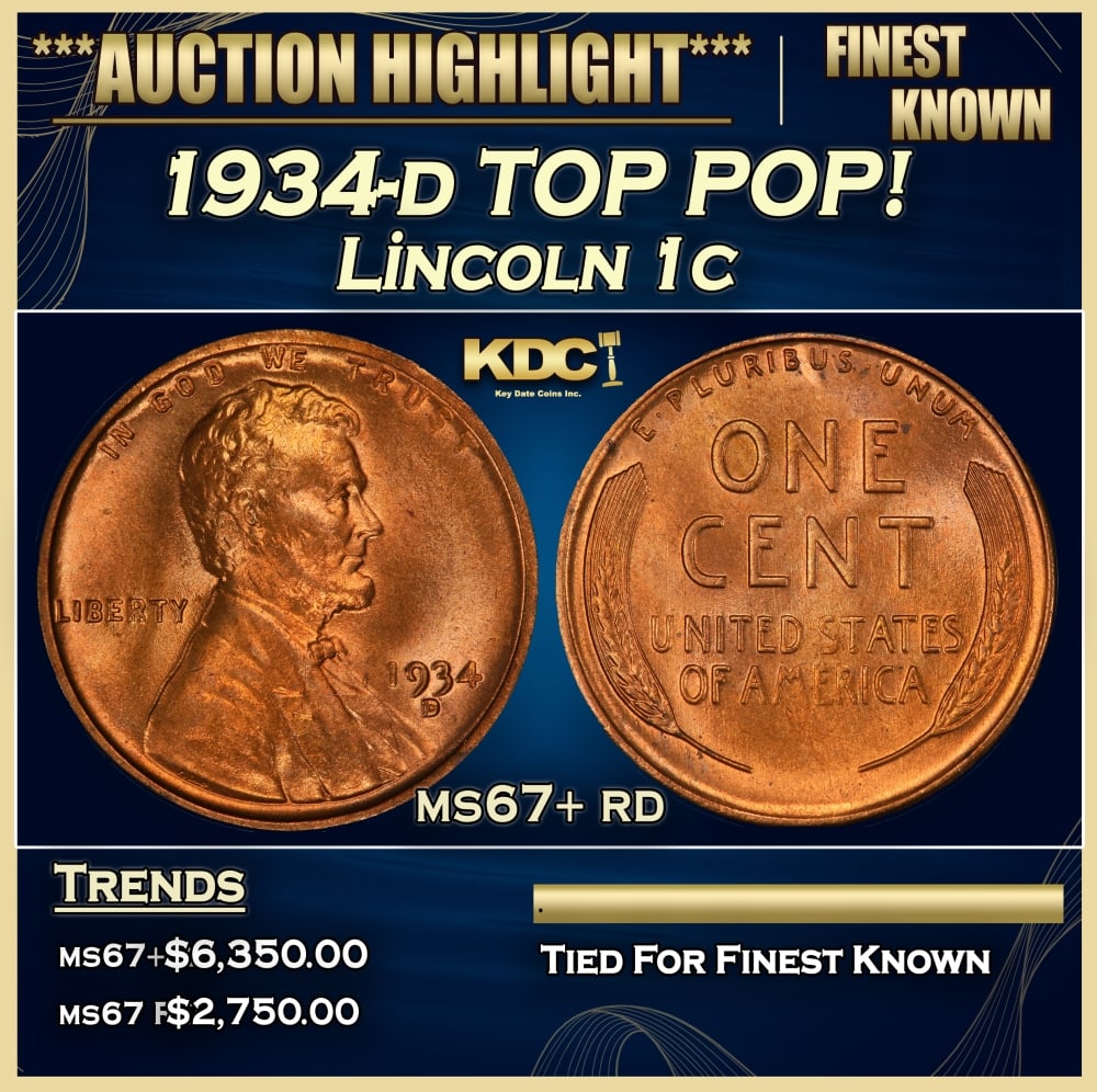 1934-d Lincoln Cent TOP POP! 1c ms67+ rd SEGS: 1934-d TOP POP! Lincoln Cent 1c ms67+ rd SEGS. 0