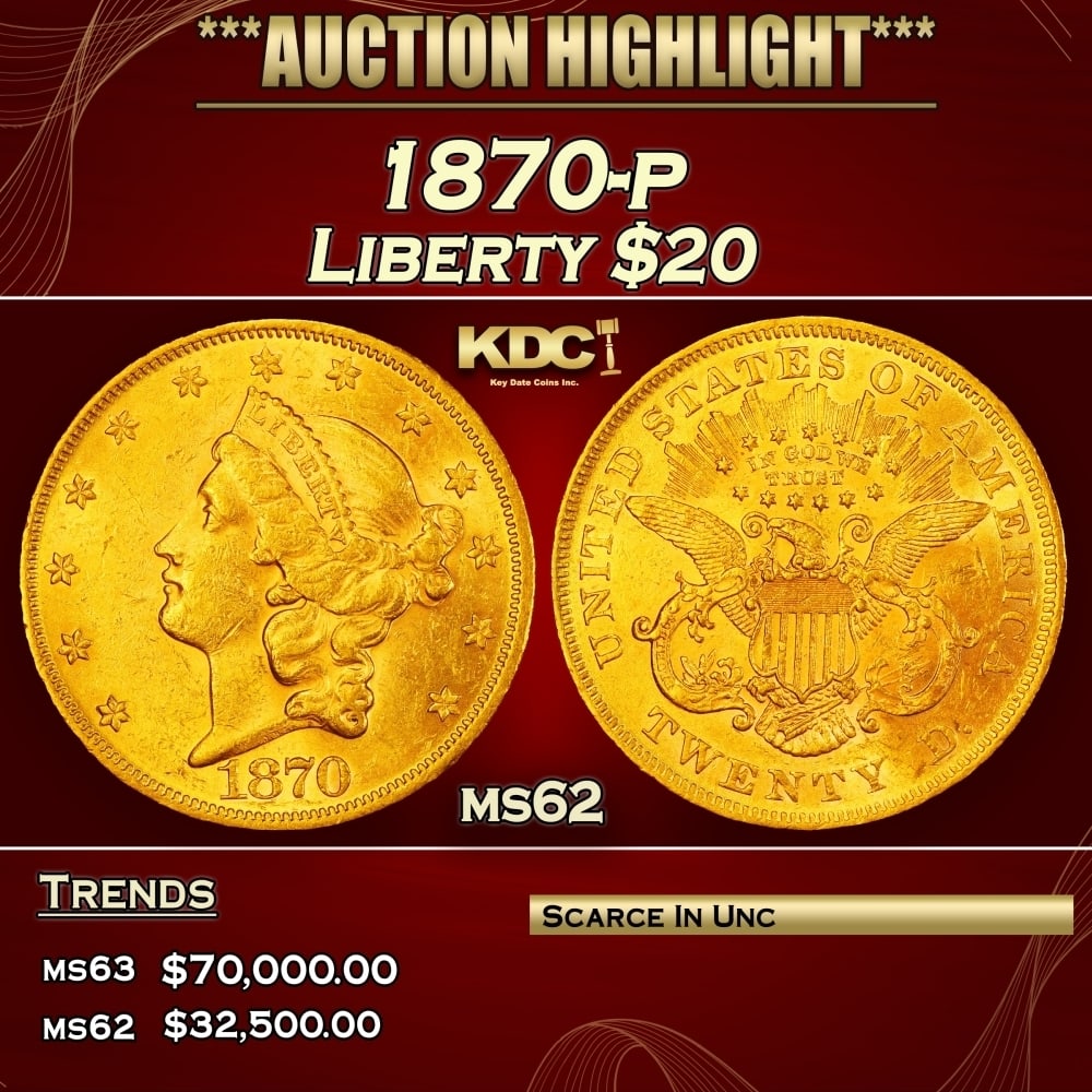 1870-p Gold Liberty Double Eagle $20 ms62 USCG: 1870-p Gold Liberty Double Eagle $20 ms62 USCG. 0