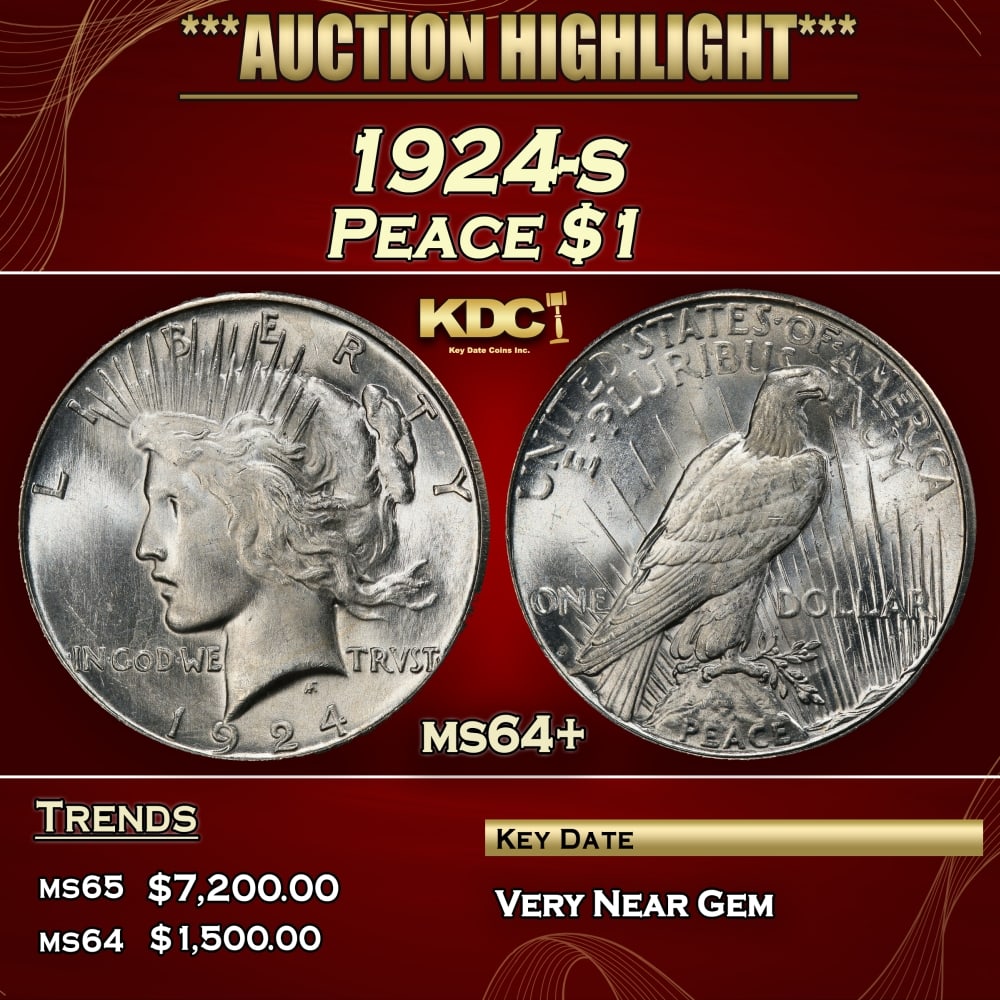 1924-s Peace Dollar $1 ms64+ SEGS: 1924-s Peace Dollar $1 ms64+ SEGS. 0