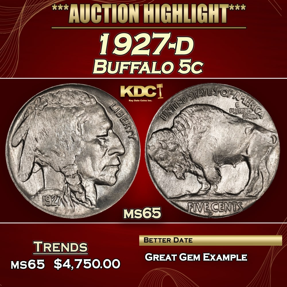 1927-d Buffalo Nickel 5c ms65 SEGS: 1927-d Buffalo Nickel 5c ms65 SEGS.