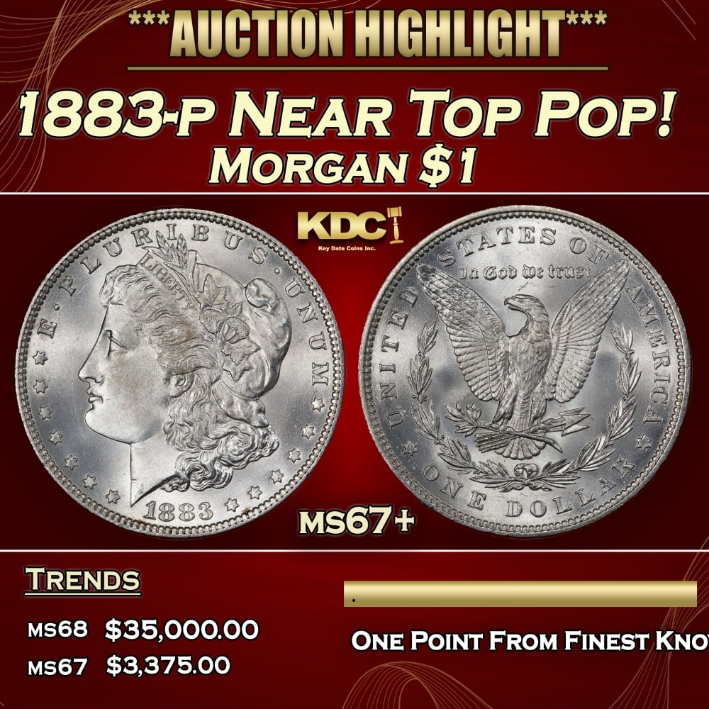 1883-p Morgan Dollar Near Top Pop! $1 ms67+ SEGS: 1883-p Near Top Pop! Morgan Dollar $1 ms67+ SEGS. 0