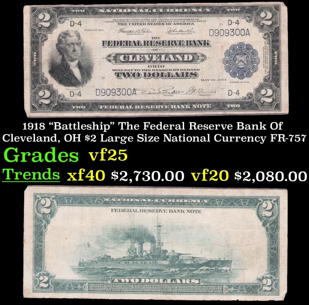 1918 FR-757 $2 Large Size National Currency Grades vf+: 1918 FR-757 $2 Large Size National Currency Grades vf+.