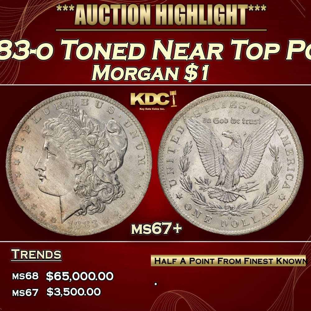 1883-o Morgan Dollar Toned Near Top Pop $1 ms67+ SEGS: 1883-o Toned Near Top Pop Morgan Dollar $1 ms67+ SEGS. 0