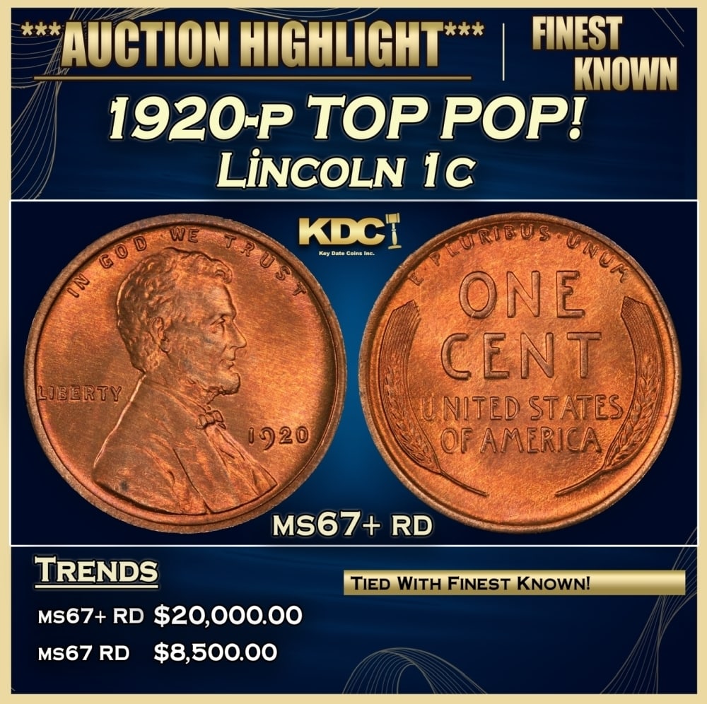 1920-p Lincoln Cent TOP POP! 1c ms67+ rd SEGS: 1920-p TOP POP! Lincoln Cent 1c ms67+ rd SEGS. 0