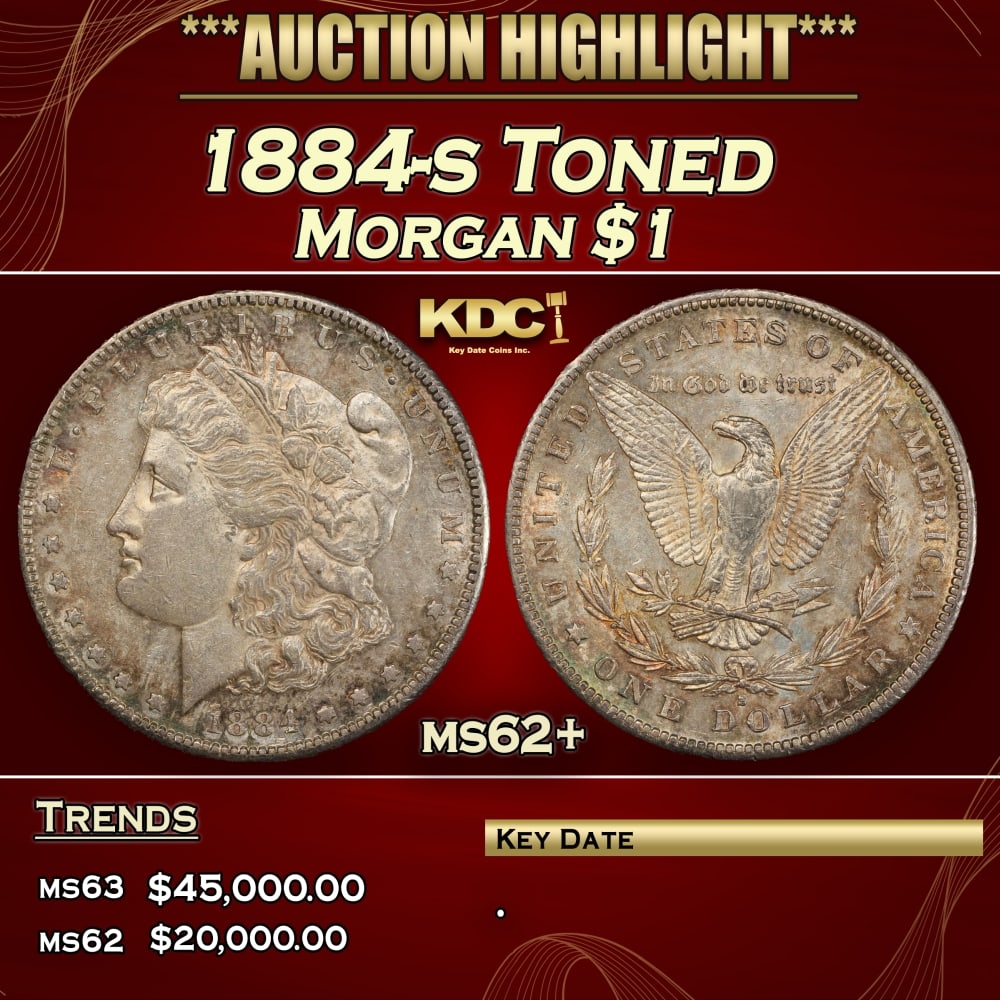 1884-s Morgan Dollar Toned $1 ms62+ USCG: 1884-s Toned Morgan Dollar $1 ms62+ USCG. 0