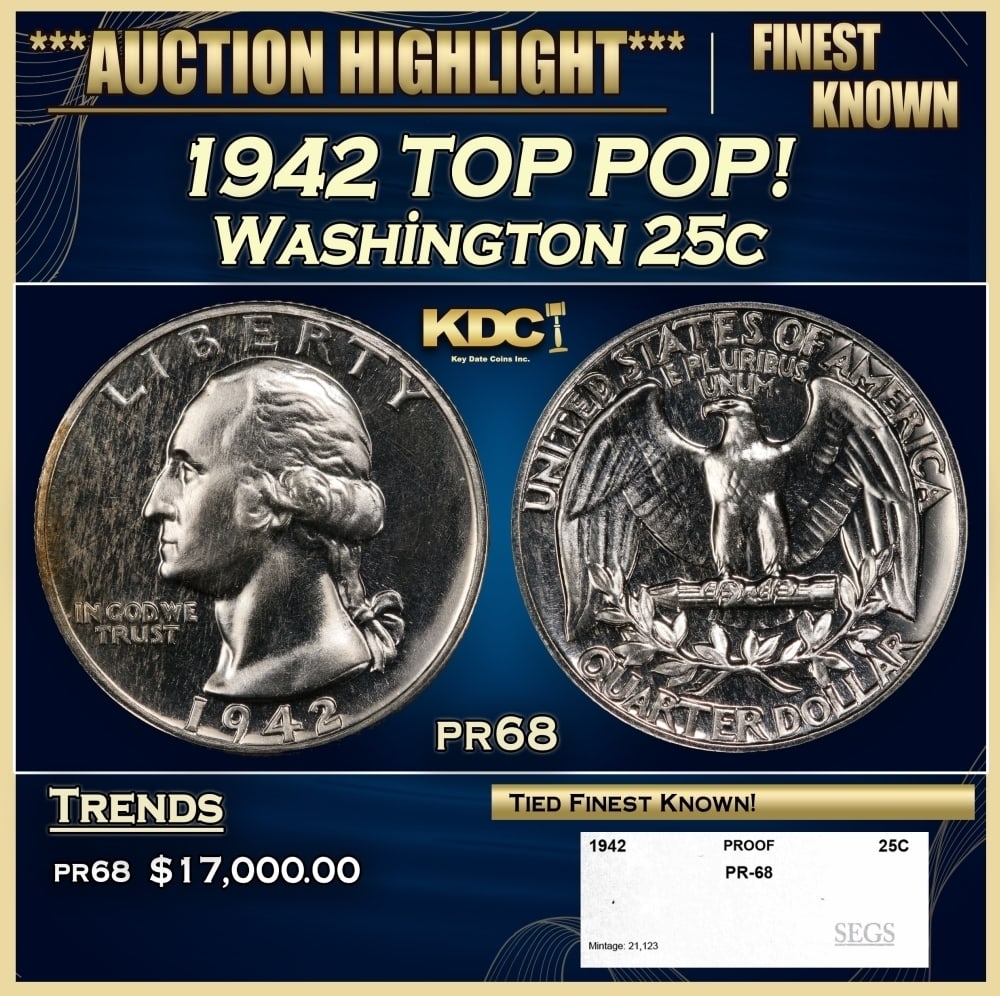 1942 Proof Washington Quarter TOP POP! 25c pr68 SEGS (1 of 4)