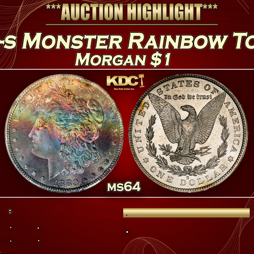 PCGS 1880-s Morgan Dollar Monster Rainbow Toned $1 ms64 PCGS: PCGS 1880-s Monster Rainbow Toned Morgan Dollar $1 ms64 PCGS. 0