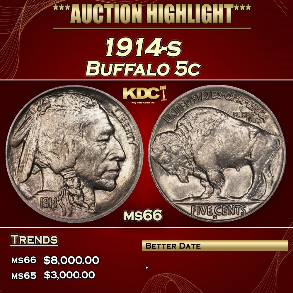 1914-s Buffalo Nickel 5c ms66 SEGS: 1914-s Buffalo Nickel 5c ms66 SEGS.