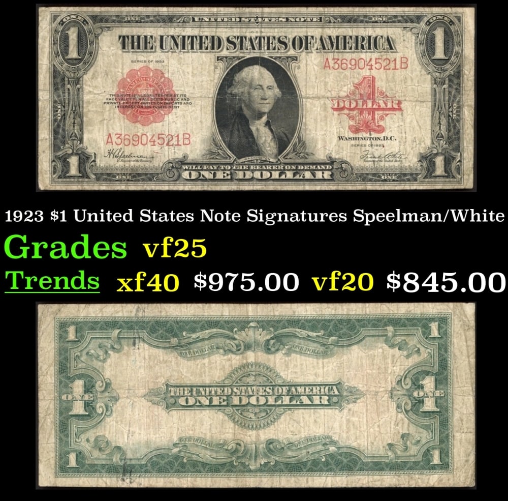 1923 Speelman/White $1 United States Note Grades vf+: 1923 Speelman/White $1 United States Note Grades vf+.