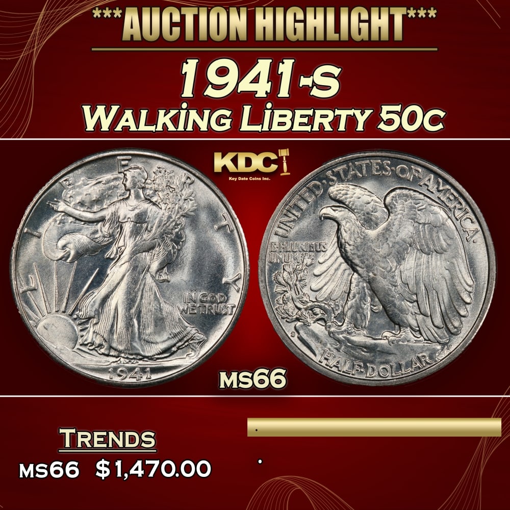 1941-s Walking Liberty Half Dollar 50c ms66 SEGS: 1941-s Walking Liberty Half Dollar 50c ms66 SEGS.