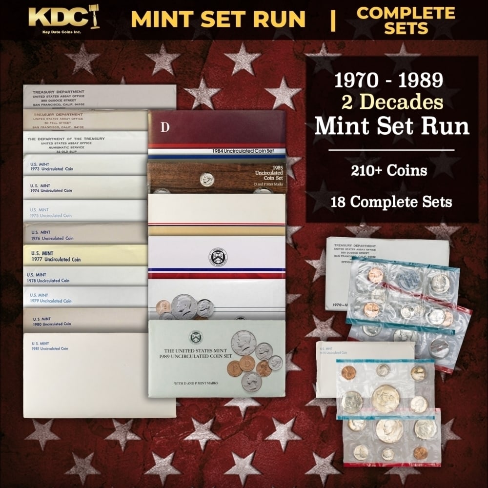 1970-1989 2 Decades Mint Set Run - 218 Coins, 18 Complete Sets Includes All Ike Years (1 of 19)