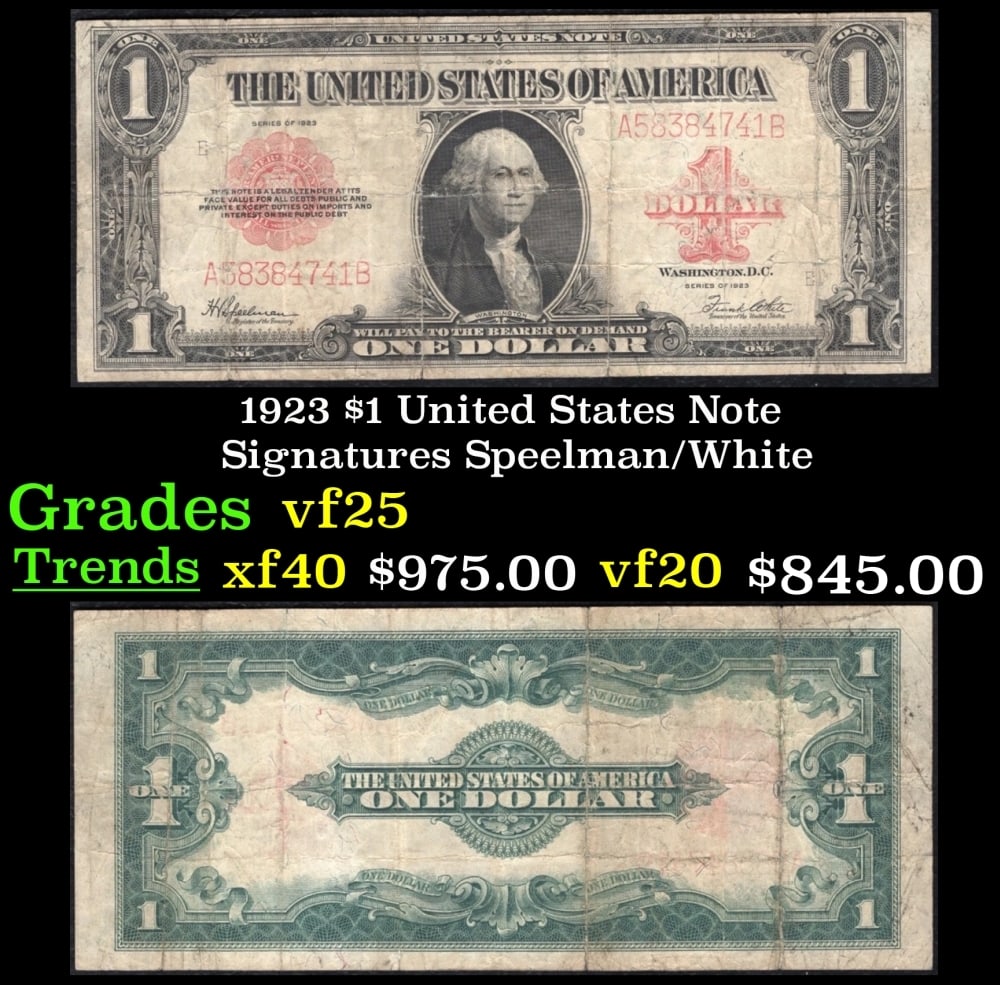 1923 Speelman/White $1 United States Note Grades vf+: 1923 Speelman/White $1 United States Note Grades vf+.
