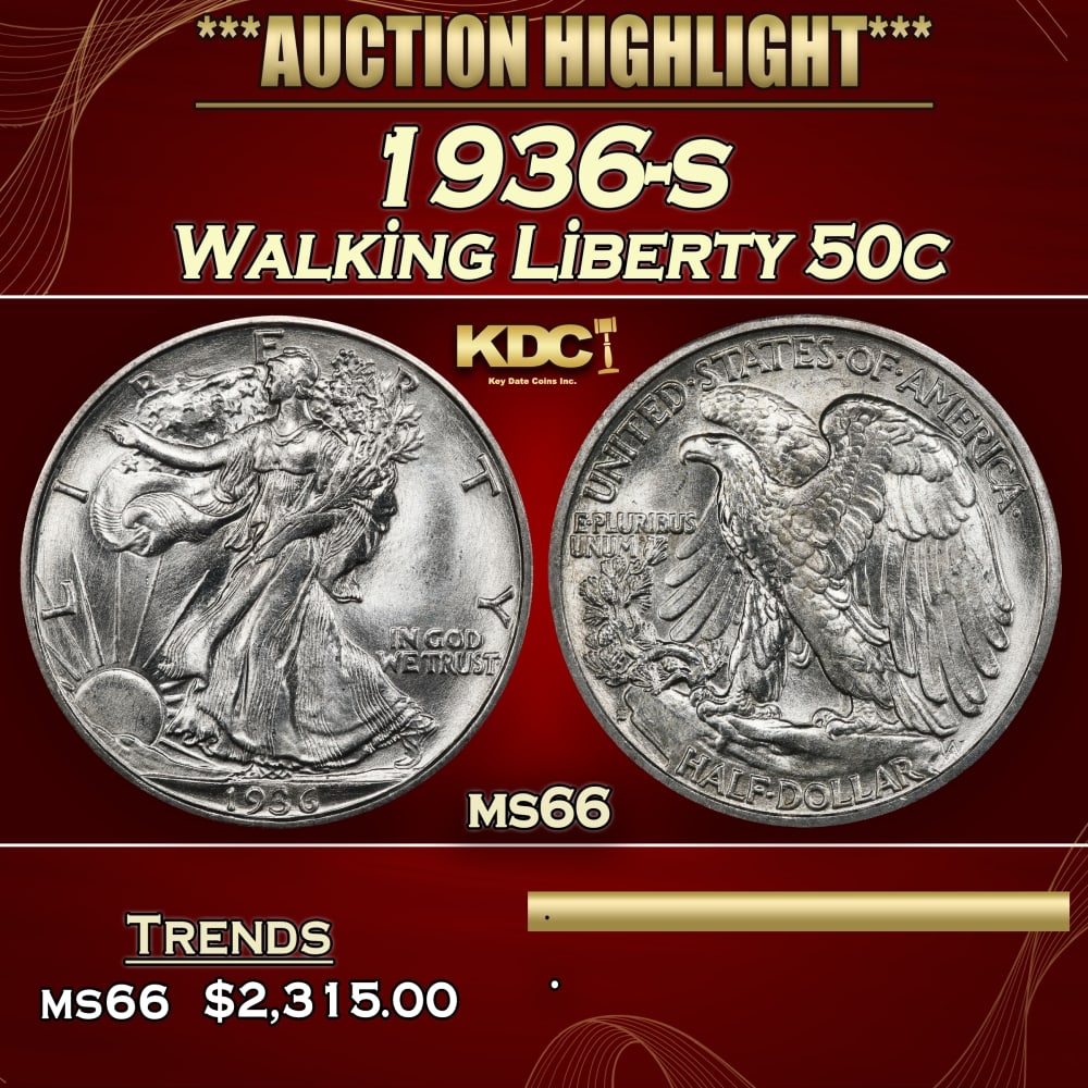 1936-s Walking Liberty Half Dollar 50c ms66 SEGS: 1936-s Walking Liberty Half Dollar 50c ms66 SEGS.