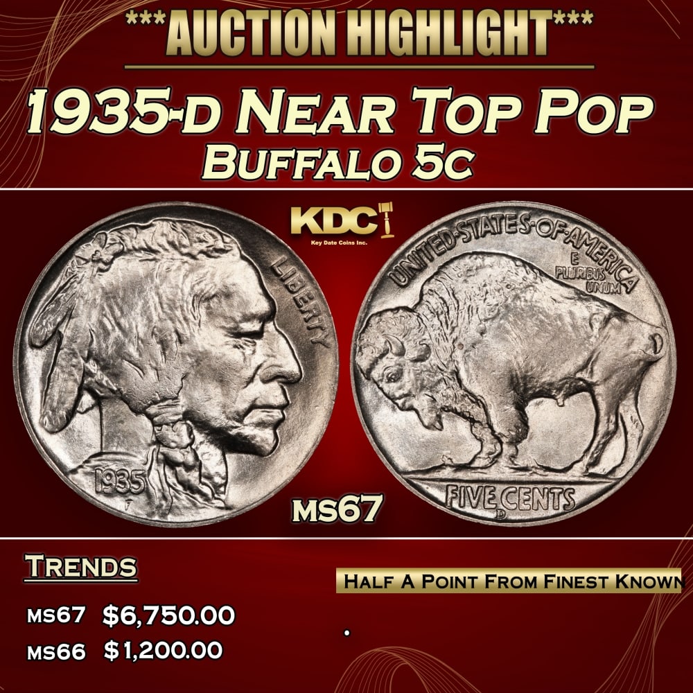 1935-d Buffalo Nickel Near Top Pop 5c ms67 SEGS: 1935-d Near Top Pop Buffalo Nickel 5c ms67 SEGS.