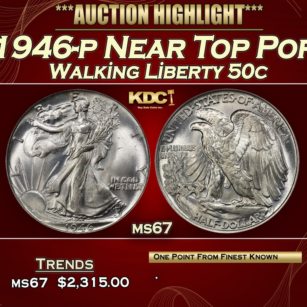 1946-p Walking Liberty Half Dollar Near Top Pop 50c ms67 SEGS: 1946-p Near Top Pop Walking Liberty Half Dollar 50c ms67 SEGS. 0