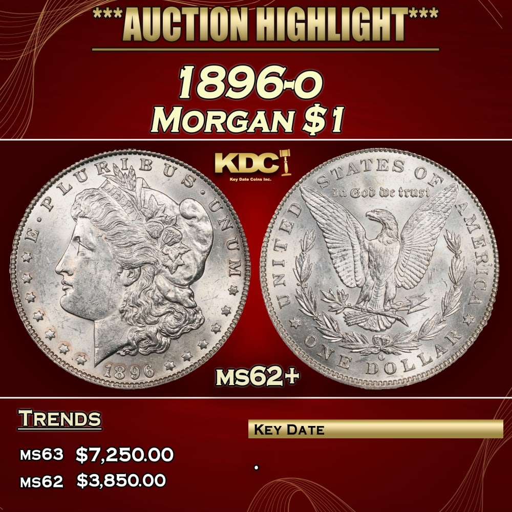 1896-o Morgan Dollar $1 ms62+ USCG: 1896-o Morgan Dollar $1 ms62+ USCG. 0