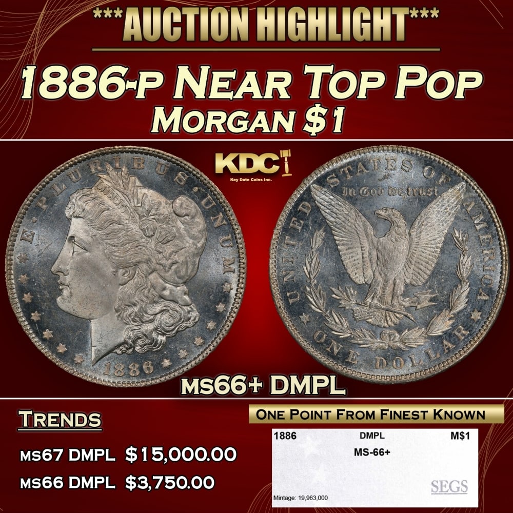 1886-p Morgan Dollar Near Top Pop $1 ms66+ DMPL SEGS: 1886-p Near Top Pop Morgan Dollar $1 ms66+ DMPL SEGS. 0