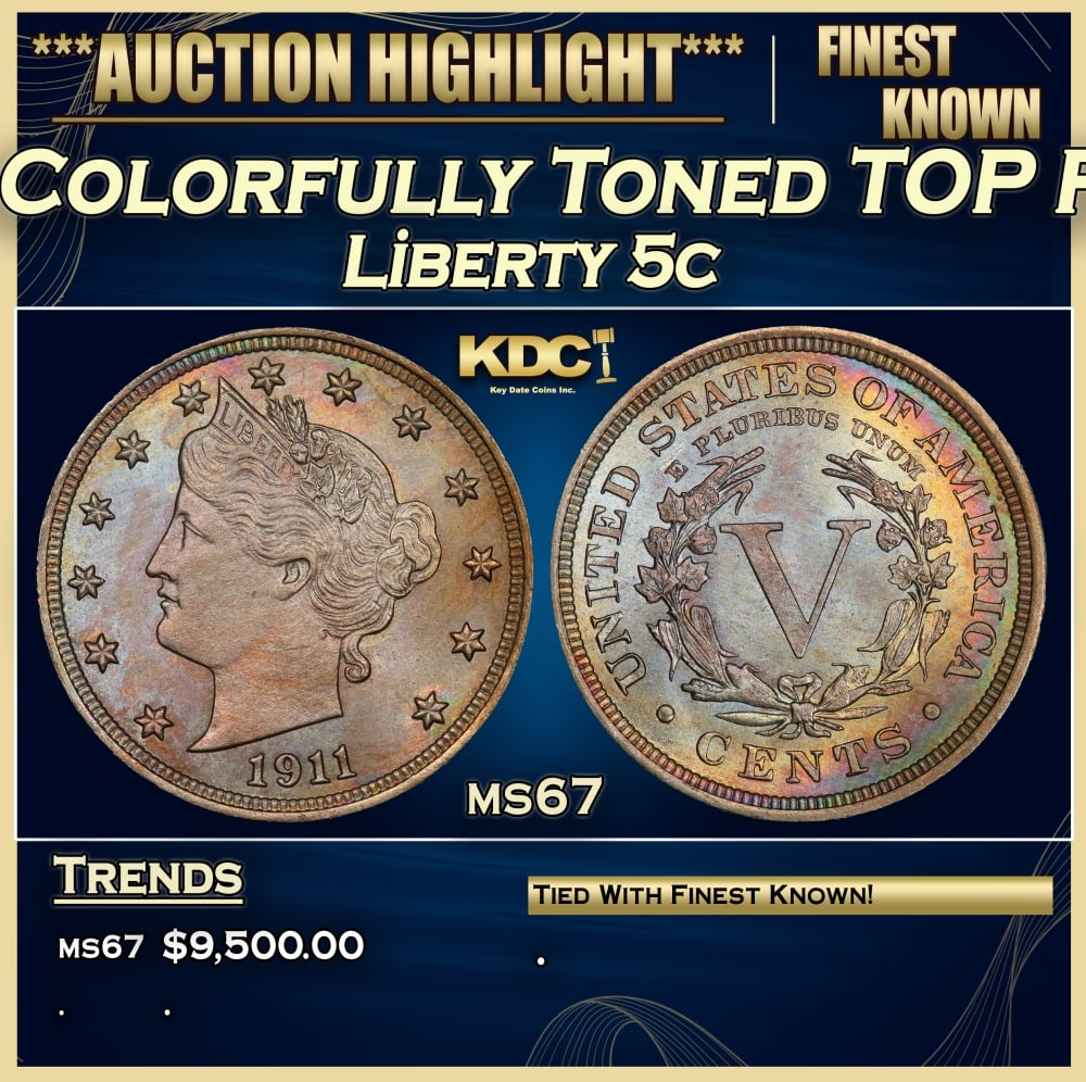 1911 Liberty Nickel Colorfully Toned TOP POP! 5c ms67 SEGS: 1911 Colorfully Toned TOP POP! Liberty Nickel 5c ms67 SEGS. 0