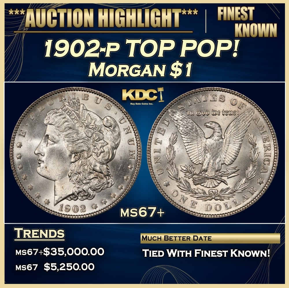 1902-p Morgan Dollar TOP POP! $1 Grades ms67+: 1902-p TOP POP! Morgan Dollar $1 Grades ms67+. 0