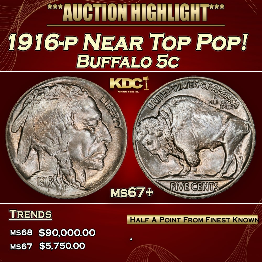1916-p Buffalo Nickel Near Top Pop! 5c ms67+ SEGS: 1916-p Near Top Pop! Buffalo Nickel 5c ms67+ SEGS.