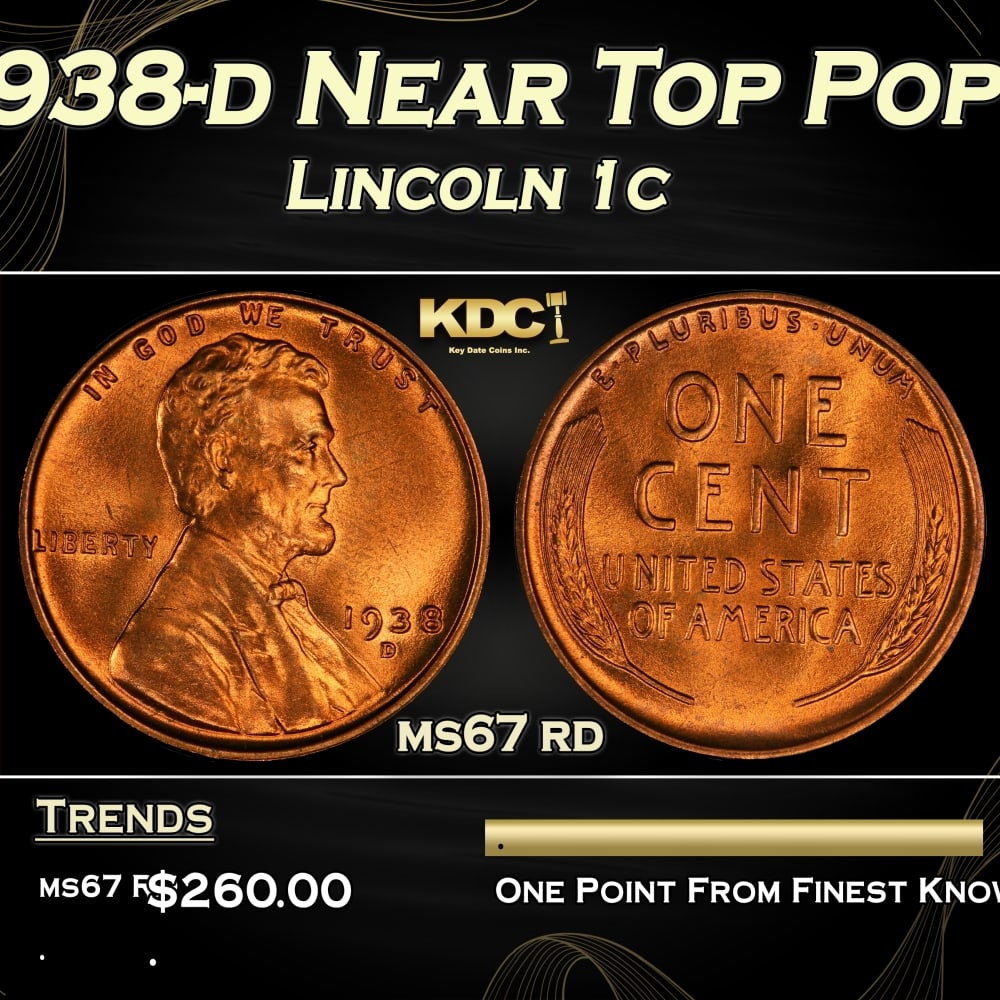 1938-d Lincoln Cent Near Top Pop 1c ms67 rd SEGS: 1938-d Near Top Pop Lincoln Cent 1c ms67 rd SEGS. 0