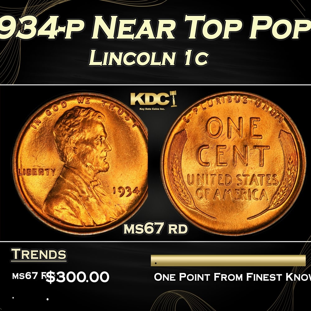 1934-p Lincoln Cent Near Top Pop 1c ms67 rd SEGS: 1934-p Near Top Pop Lincoln Cent 1c ms67 rd SEGS. 0