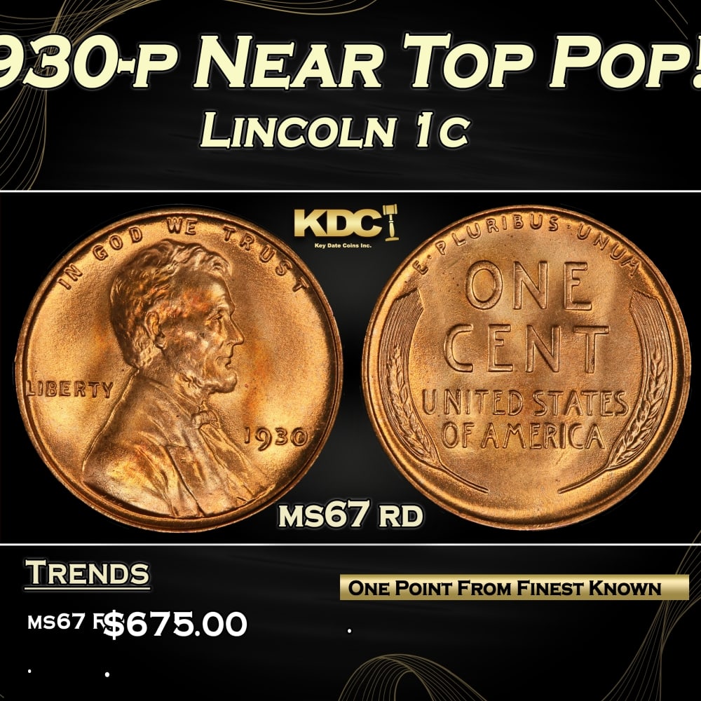 1930-p Lincoln Cent Near Top Pop! 1c ms67 rd SEGS: 1930-p Near Top Pop! Lincoln Cent 1c ms67 rd SEGS. 0