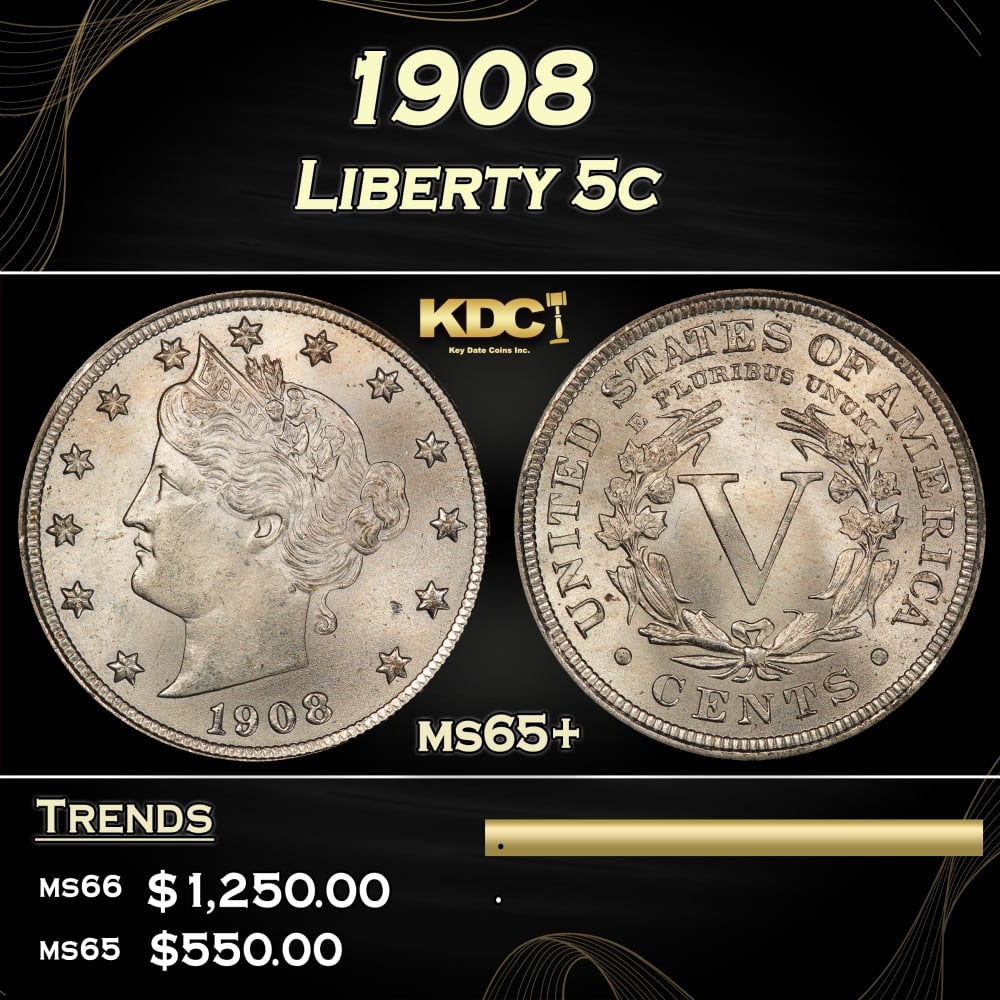 1908 Liberty Nickel 5c ms65+ SEGS: 1908 Liberty Nickel 5c ms65+ SEGS. 0