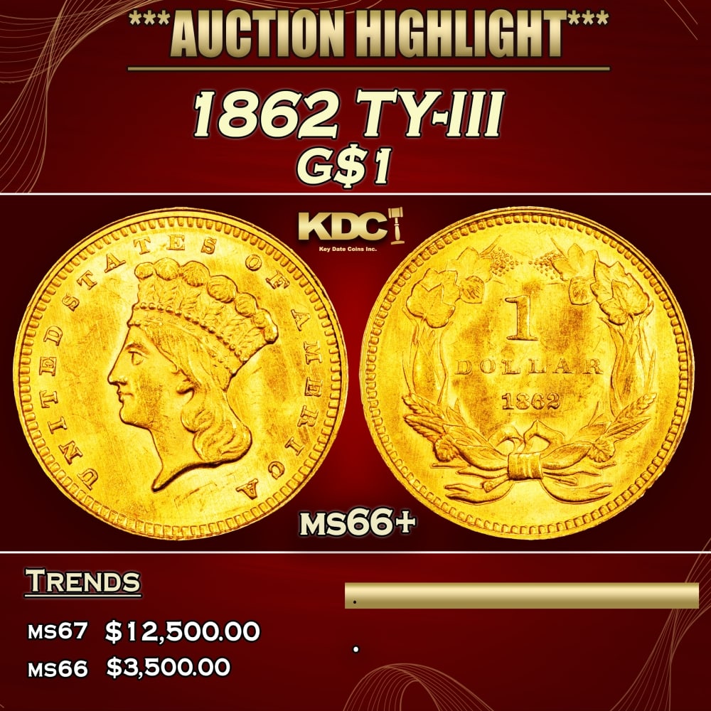 1862 Gold Dollar TY-III $1 ms66+ SEGS (1 of 3)