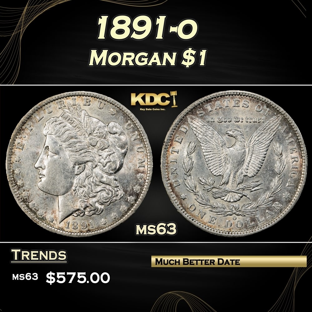 1891-o Morgan Dollar $1 Grades ms63: 1891-o Morgan Dollar $1 Grades ms63. 0