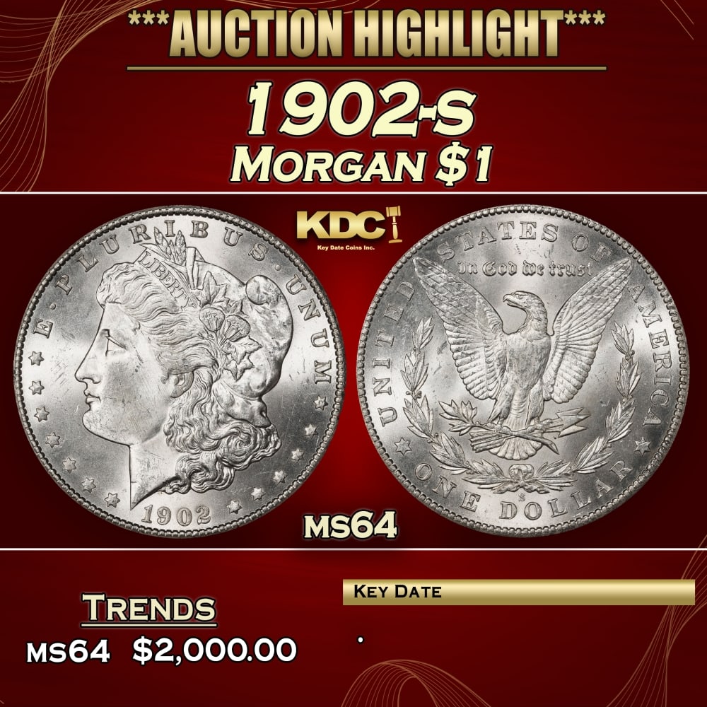 1902-s Morgan Dollar $1 ms64 SEGS: 1902-s Morgan Dollar $1 ms64 SEGS. 0