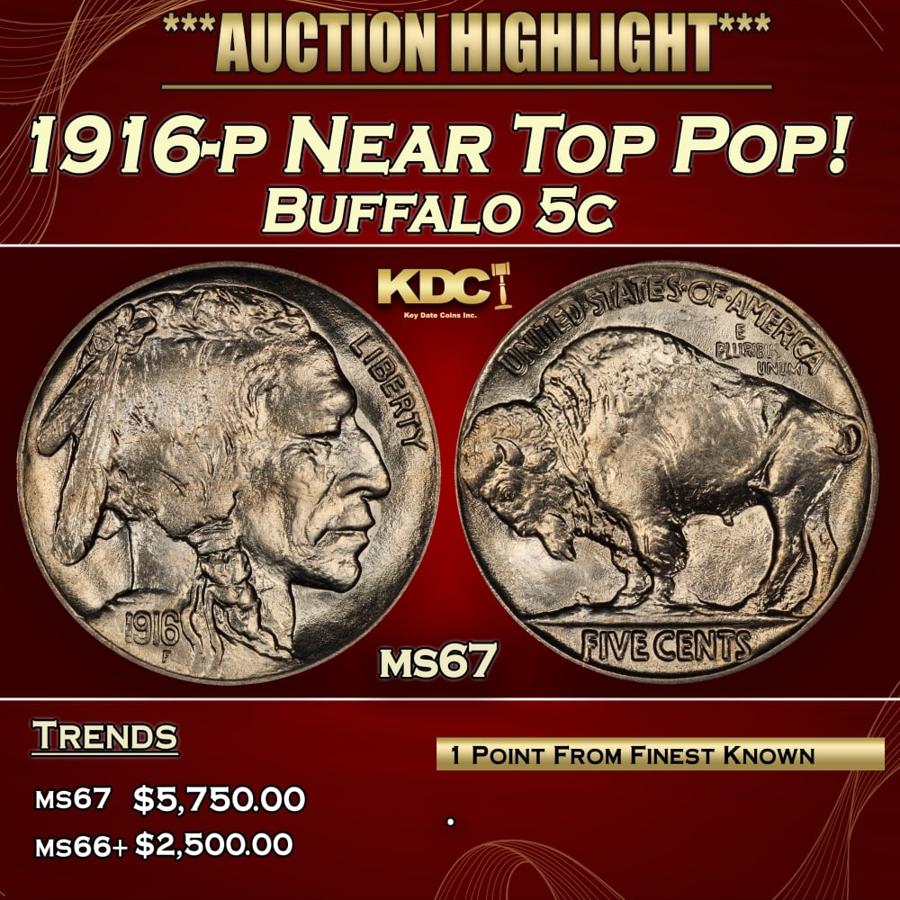 1916-p Buffalo Nickel Near Top Pop! 5c ms67 SEGS: 1916-p Near Top Pop! Buffalo Nickel 5c ms67 SEGS. 0