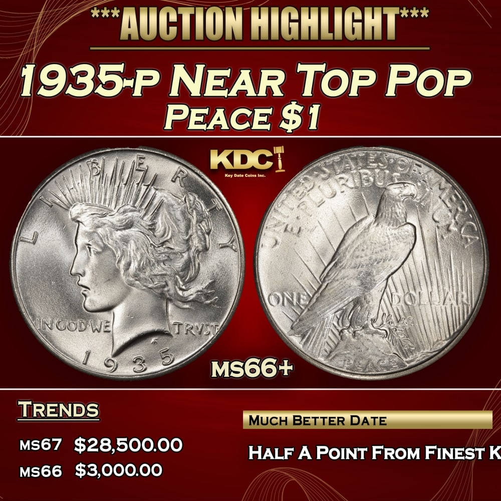 1935-p Peace Dollar Near Top Pop $1 ms66+ SEGS (1 of 3)
