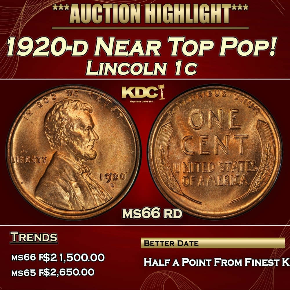 1920-d Lincoln Cent Near Top Pop! 1c ms66 rd SEGS: 1920-d Near Top Pop! Lincoln Cent 1c ms66 rd SEGS. 0