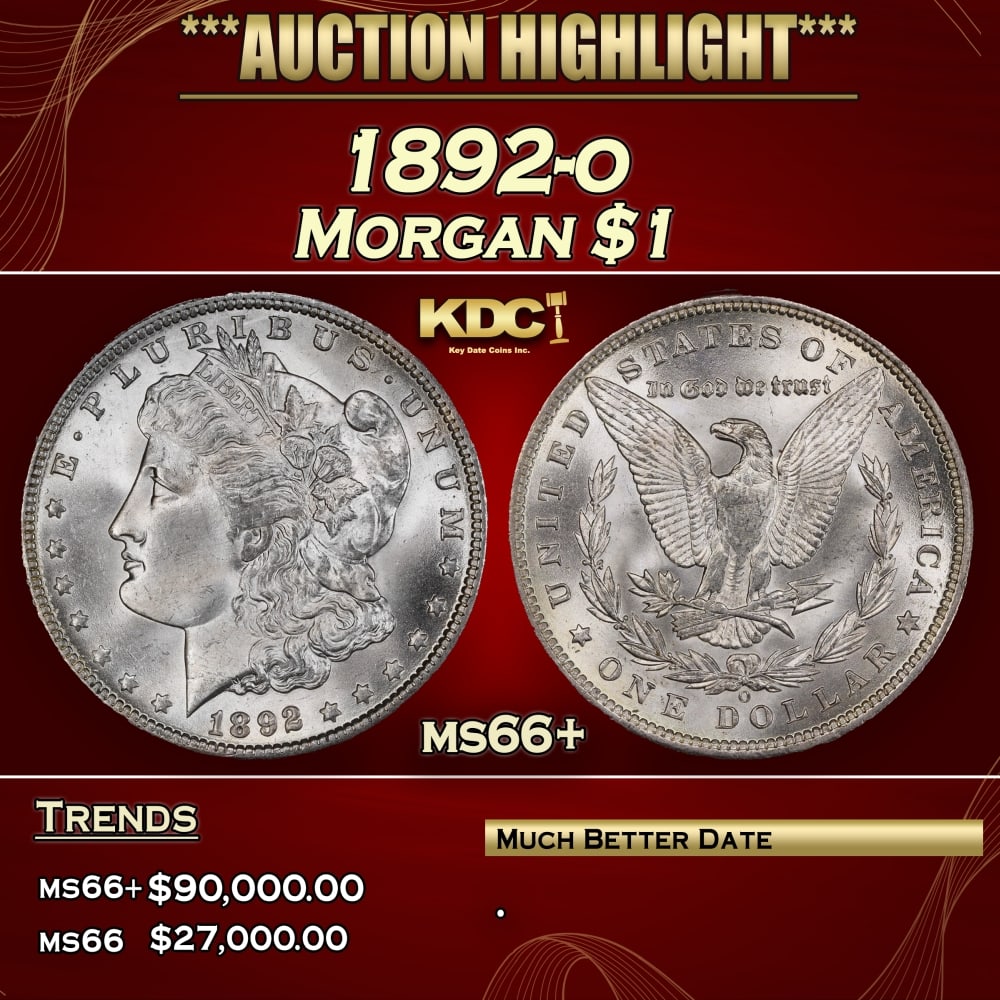 1892-o Morgan Dollar $1 ms66+ SEGS: 1892-o Morgan Dollar $1 ms66+ SEGS. 0