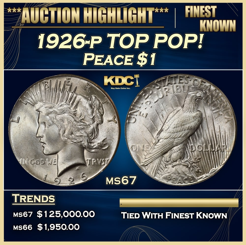 1926-p Peace Dollar TOP POP! $1 ms67 SEGS: 1926-p TOP POP! Peace Dollar $1 ms67 SEGS. 0