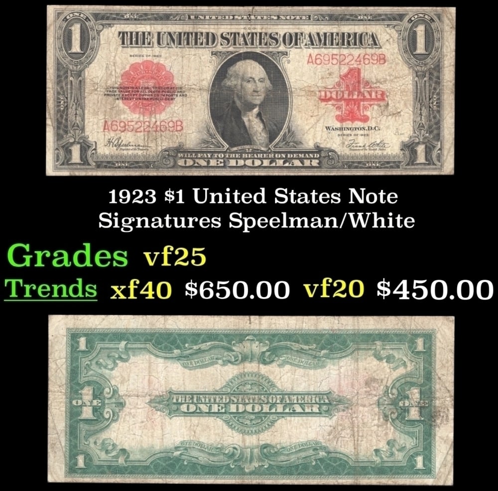 1923 Speelman/White $1 United States Note Grades vf+: 1923 Speelman/White $1 United States Note Grades vf+.