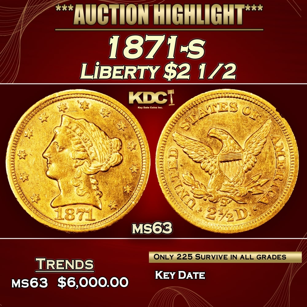 1871-s Gold Liberty Quarter Eagle $2 1/2 ms63 USCG: 1871-s Gold Liberty Quarter Eagle $2 1/2 ms63 USCG. 0