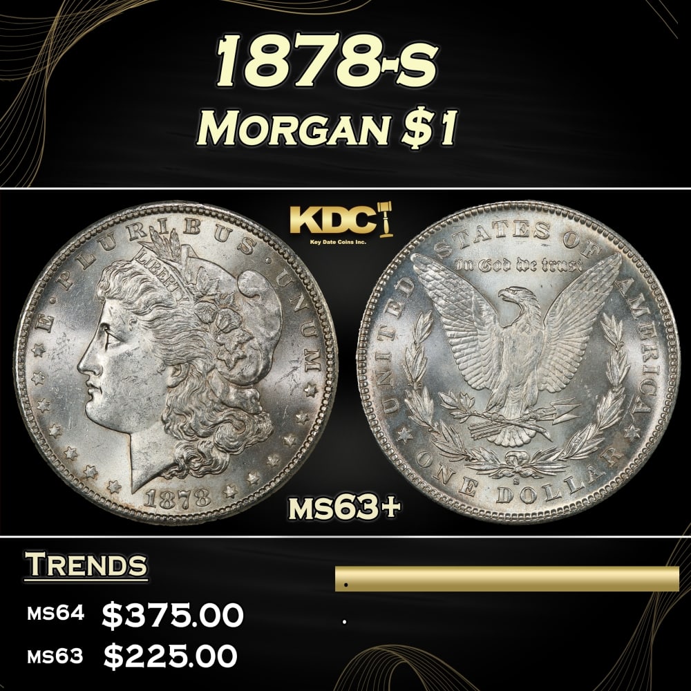 1878-s Morgan Dollar $1 Grades ms63+: 1878-s Morgan Dollar $1 Grades ms63+. Slightly better date. First year of issue. 0