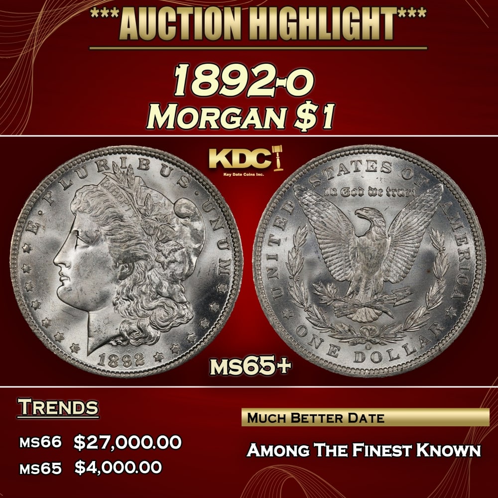 1892-o Morgan Dollar $1 ms65+ SEGS: 1892-o Morgan Dollar $1 ms65+ SEGS. 0