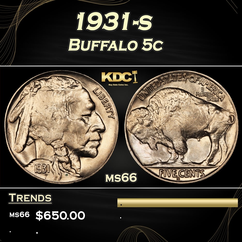 1931-s Buffalo Nickel 5c Grades ms66: 1931-s Buffalo Nickel 5c Grades ms66.